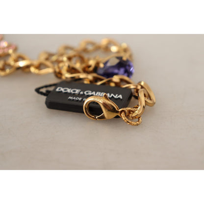 Dolce & Gabbana Gold Brass Crystal Purple Pink Pearl Pendants Necklace Dolce & Gabbana