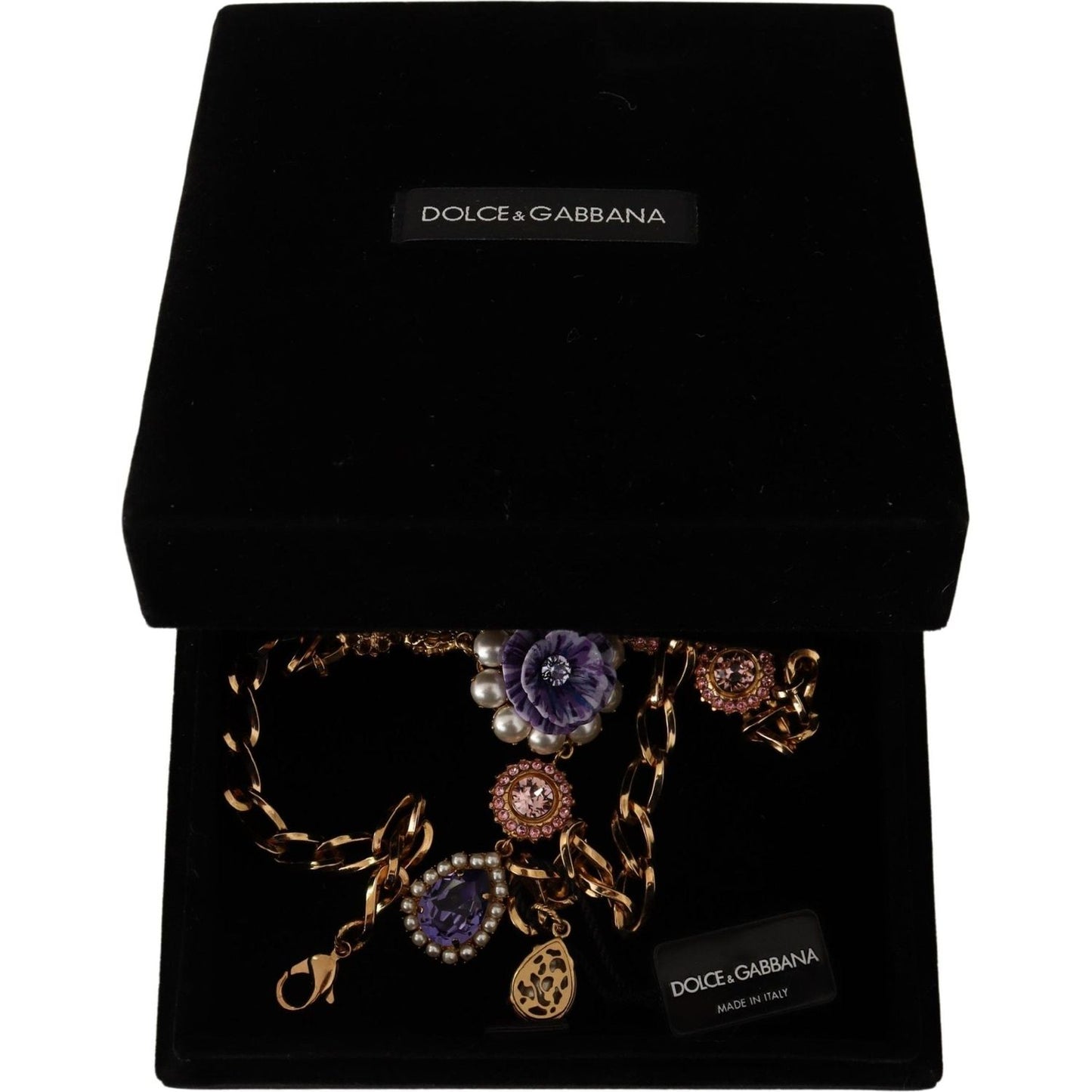Dolce & Gabbana Gold Brass Crystal Purple Pink Pearl Pendants Necklace Dolce & Gabbana