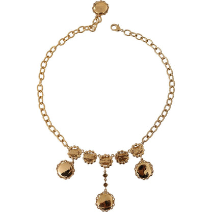 Dolce & Gabbana Gold Clock Statement Crystal Chain Necklace Dolce & Gabbana