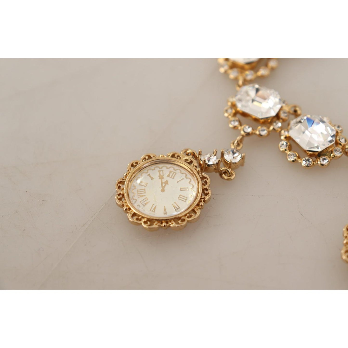 Dolce & Gabbana Gold Clock Statement Crystal Chain Necklace Dolce & Gabbana