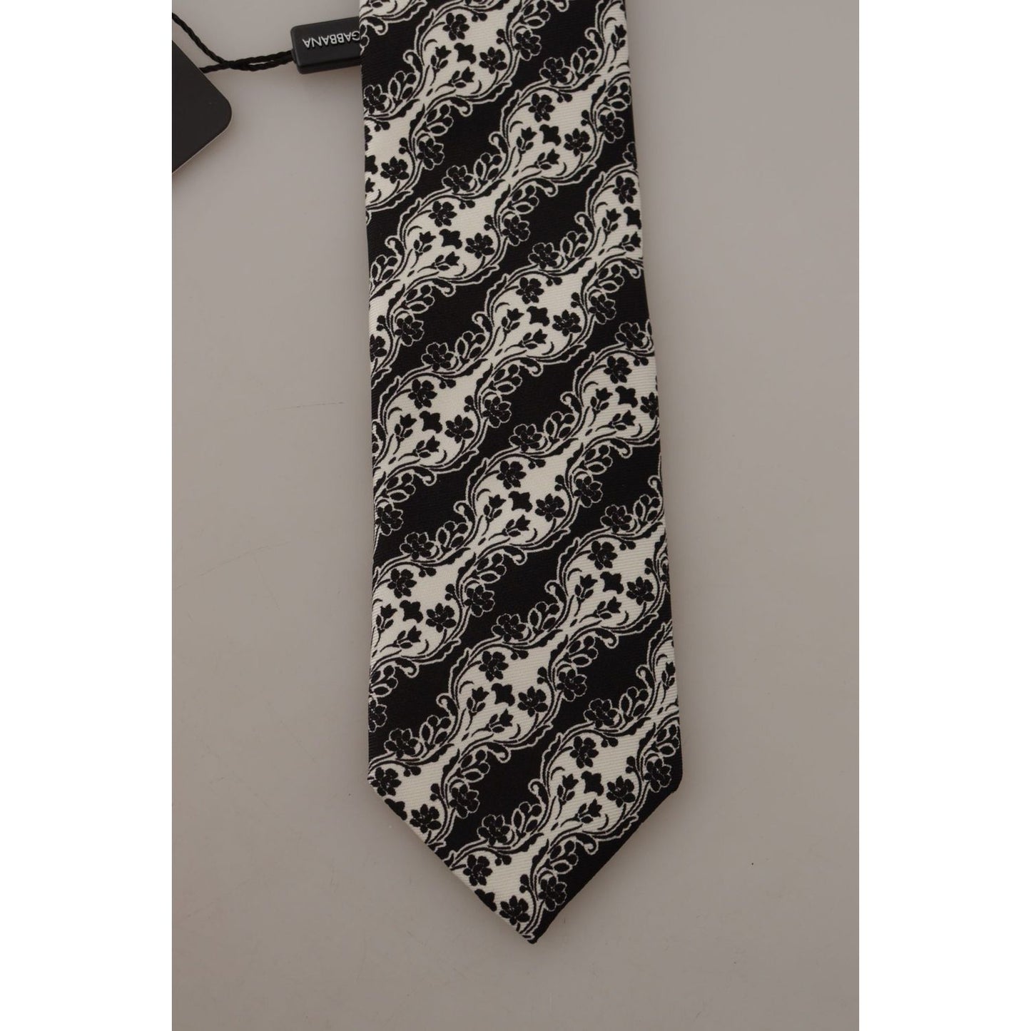 Dolce & Gabbana Black White Flower 100% Silk Print Adjustable Accessory Tie Dolce & Gabbana