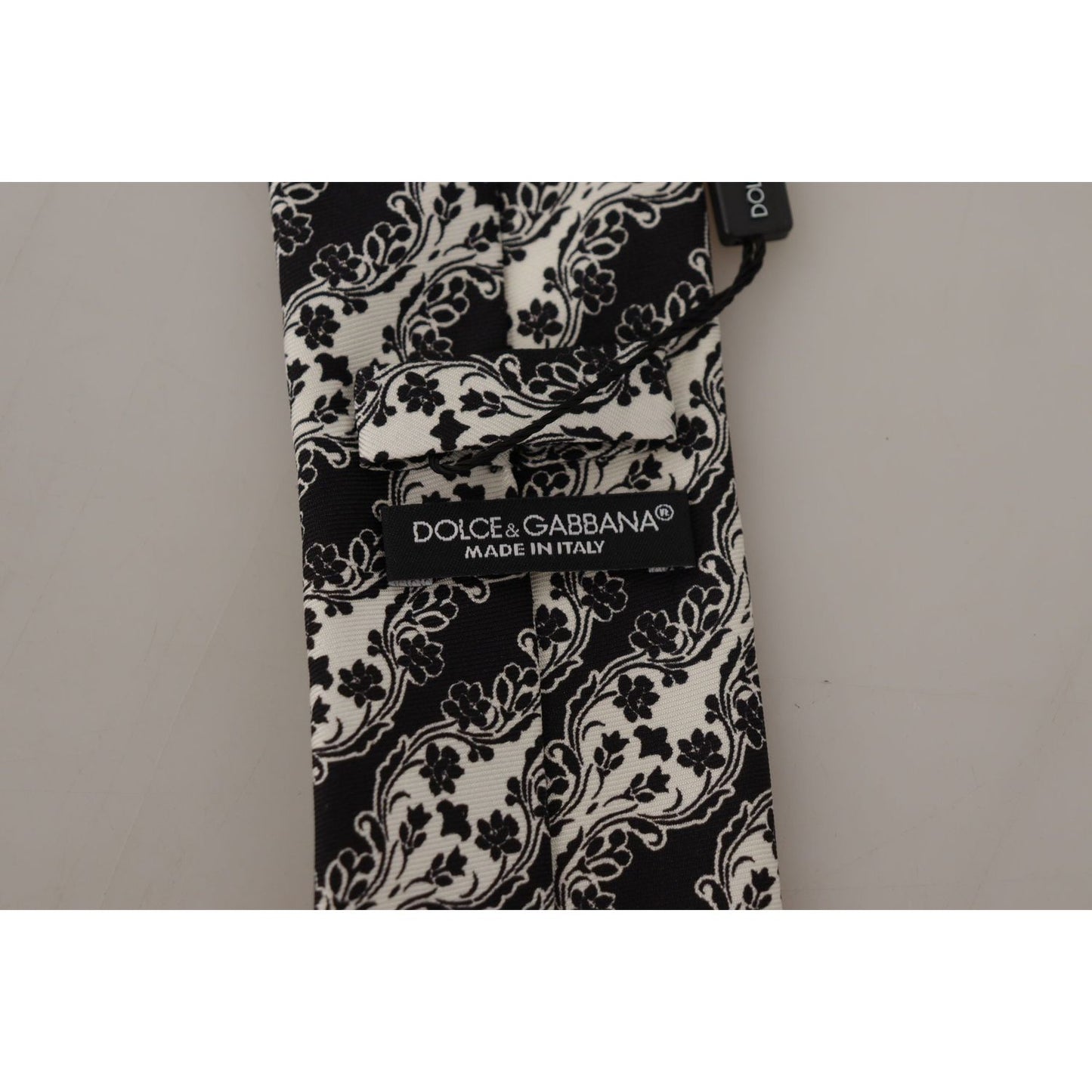 Dolce & Gabbana Black White Flower 100% Silk Print Adjustable Accessory Tie Dolce & Gabbana