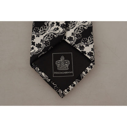 Dolce & Gabbana Black White Flower 100% Silk Print Adjustable Accessory Tie Dolce & Gabbana