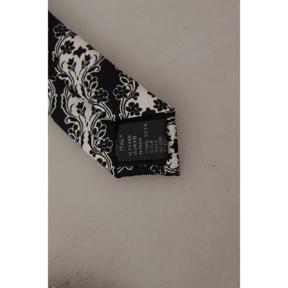 Dolce & Gabbana Black White Flower 100% Silk Print Adjustable Accessory Tie Dolce & Gabbana