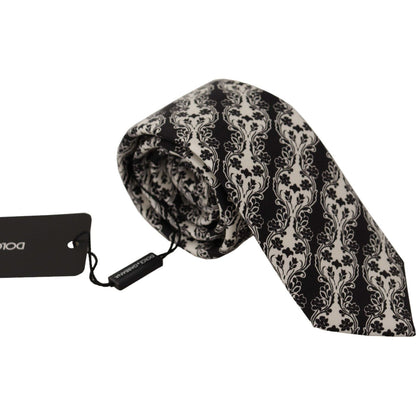 Dolce & Gabbana Black White Flower 100% Silk Print Adjustable Accessory Tie Dolce & Gabbana