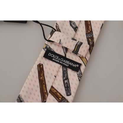 Dolce & Gabbana Pink Pen Dots Print 100% Silk Adjustable Neck Accessory Tie Dolce & Gabbana