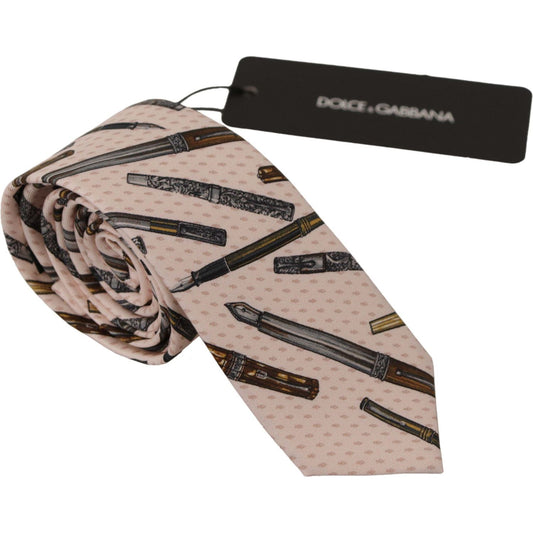 Dolce & Gabbana Pink Pen Dots Print 100% Silk Adjustable Neck Accessory Tie Dolce & Gabbana