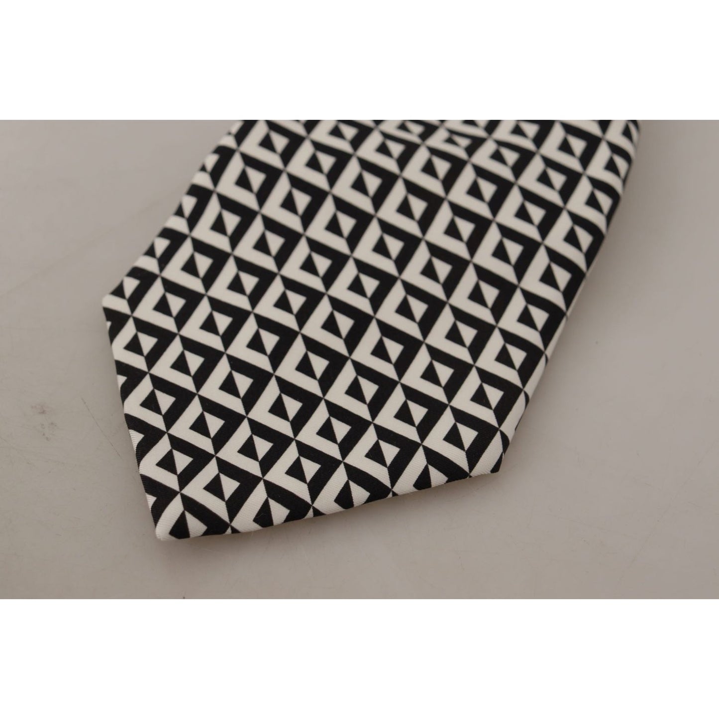 Dolce & Gabbana Black White Geometric 100% Silk Adjustable Accessory Tie Dolce & Gabbana