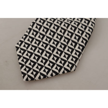 Dolce & Gabbana Black White Geometric 100% Silk Adjustable Accessory Tie Dolce & Gabbana