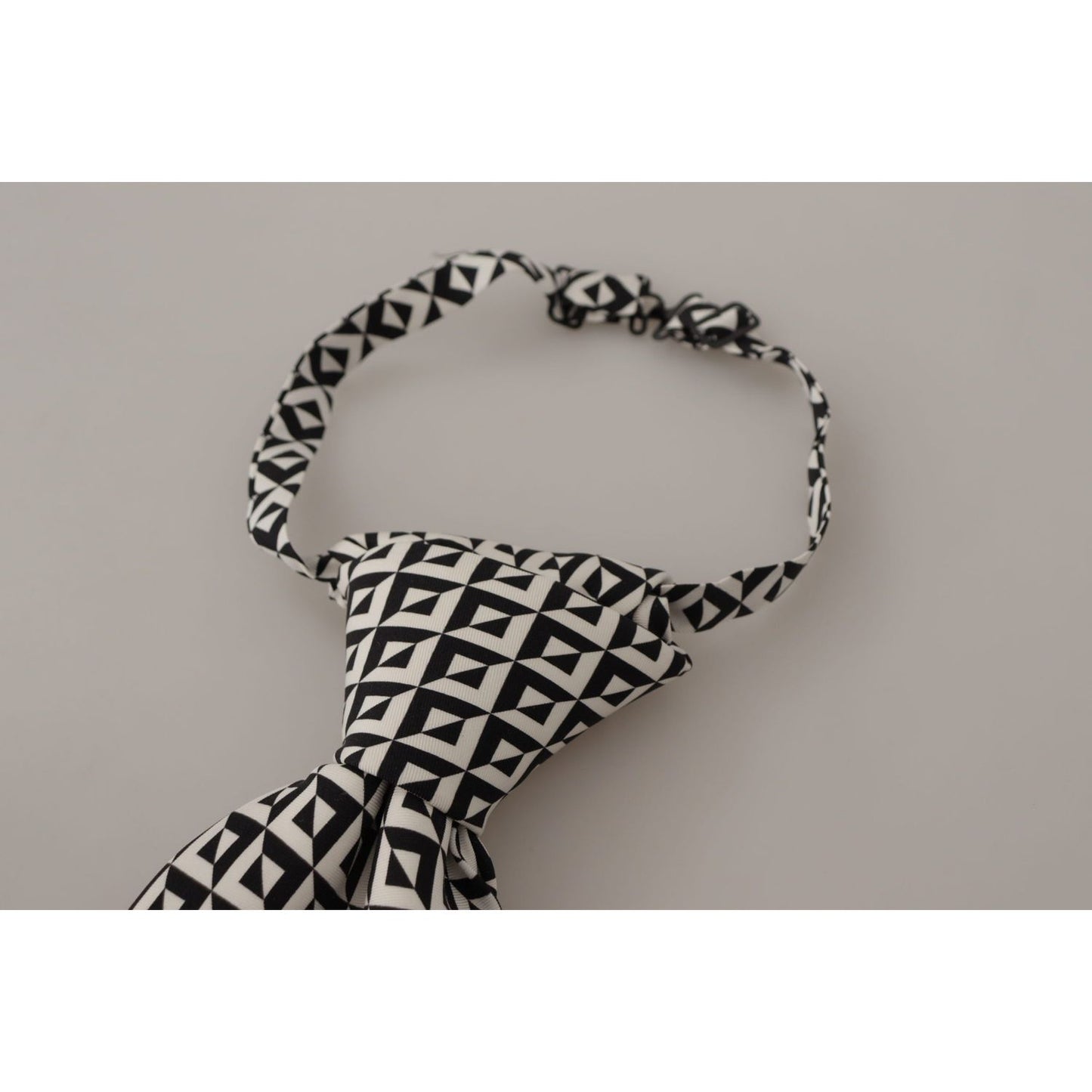 Dolce & Gabbana Black White Geometric 100% Silk Adjustable Accessory Tie Dolce & Gabbana