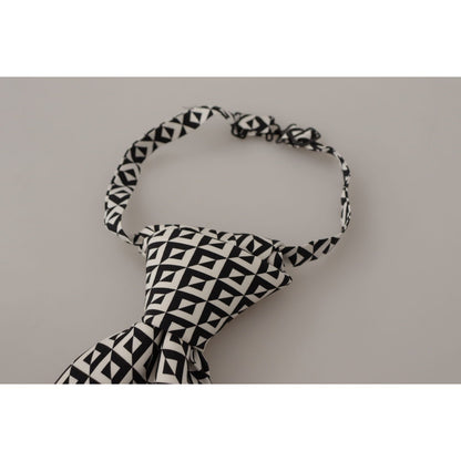 Dolce & Gabbana Black White Geometric 100% Silk Adjustable Accessory Tie Dolce & Gabbana