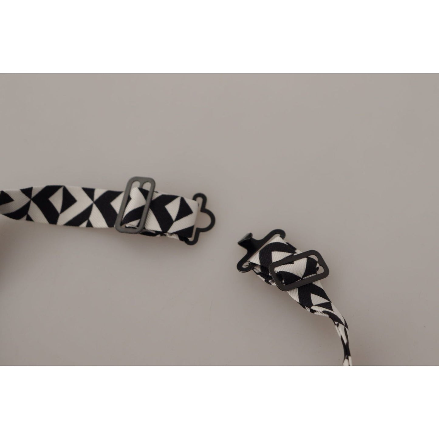 Dolce & Gabbana Black White Geometric 100% Silk Adjustable Accessory Tie Dolce & Gabbana