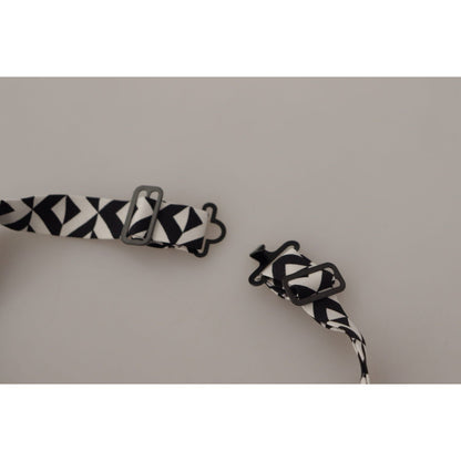 Dolce & Gabbana Black White Geometric 100% Silk Adjustable Accessory Tie Dolce & Gabbana