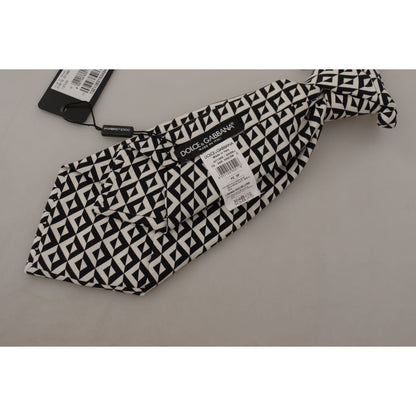 Dolce & Gabbana Black White Geometric 100% Silk Adjustable Accessory Tie Dolce & Gabbana