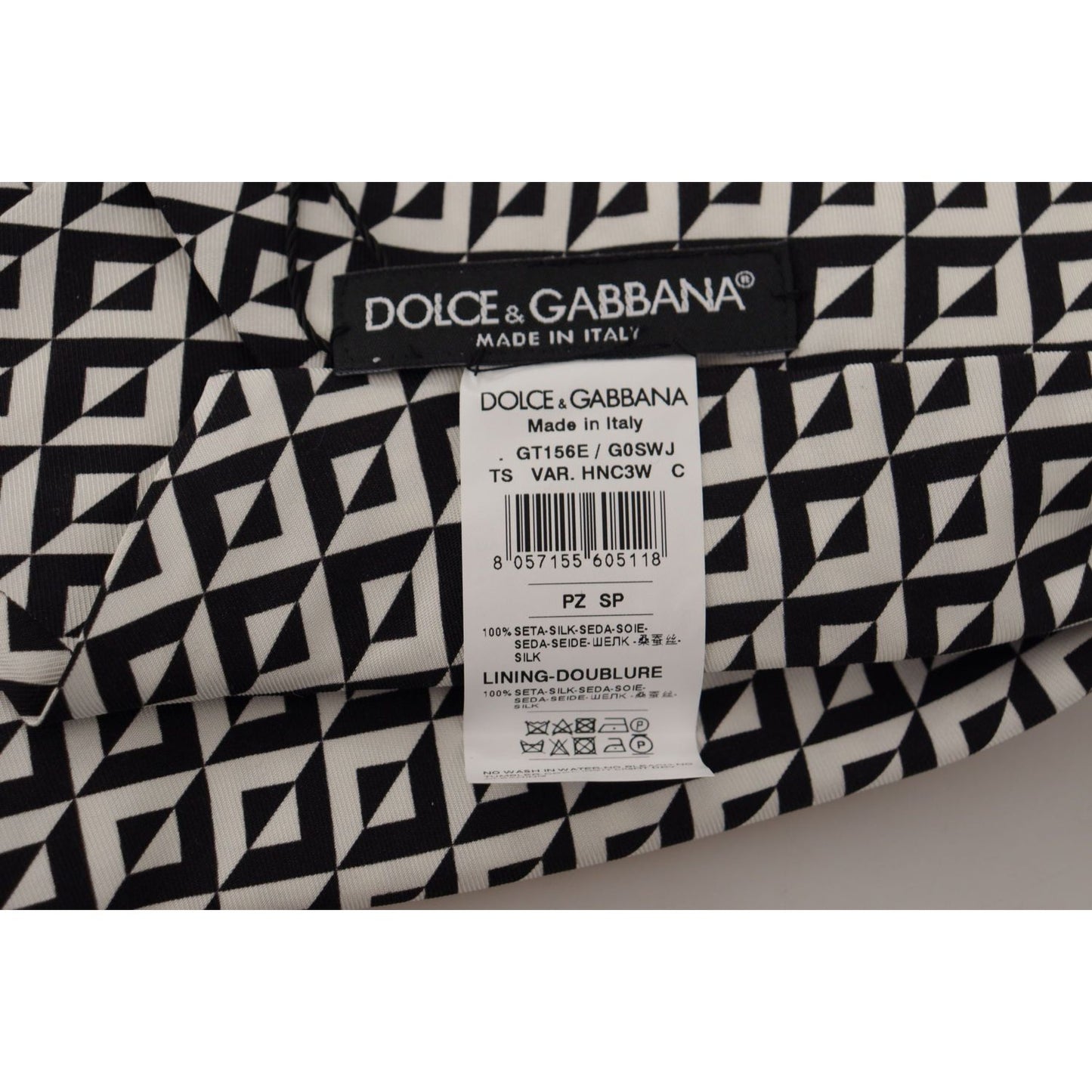 Dolce & Gabbana Black White Geometric 100% Silk Adjustable Accessory Tie Dolce & Gabbana