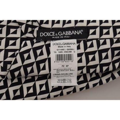 Dolce & Gabbana Black White Geometric 100% Silk Adjustable Accessory Tie Dolce & Gabbana