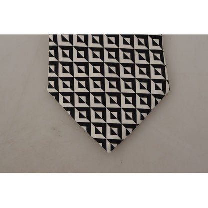 Dolce & Gabbana Black White Geometric 100% Silk Adjustable Accessory Tie Dolce & Gabbana