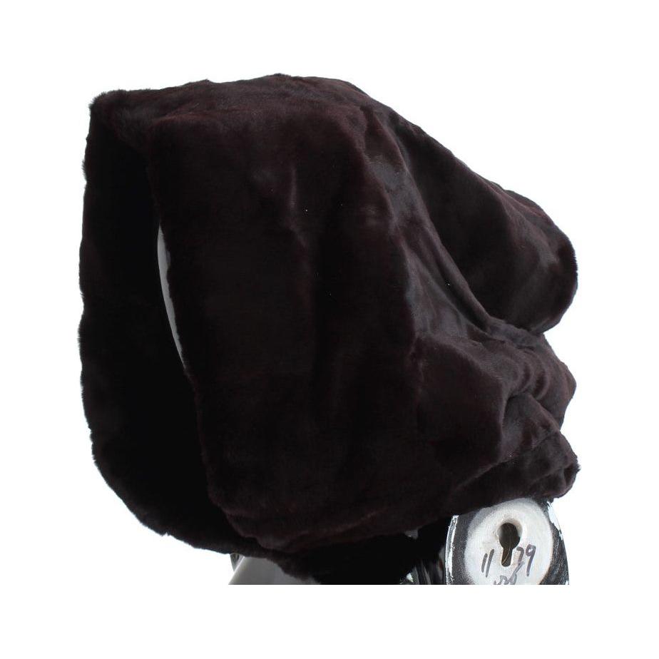 独家紫色黄鼠狼毛皮连帽围巾