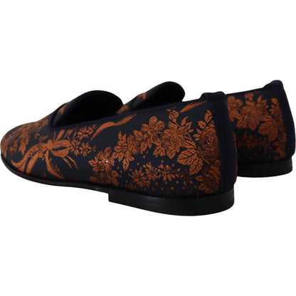Dolce & Gabbana Blue Rust Floral Slippers Loafers Shoes