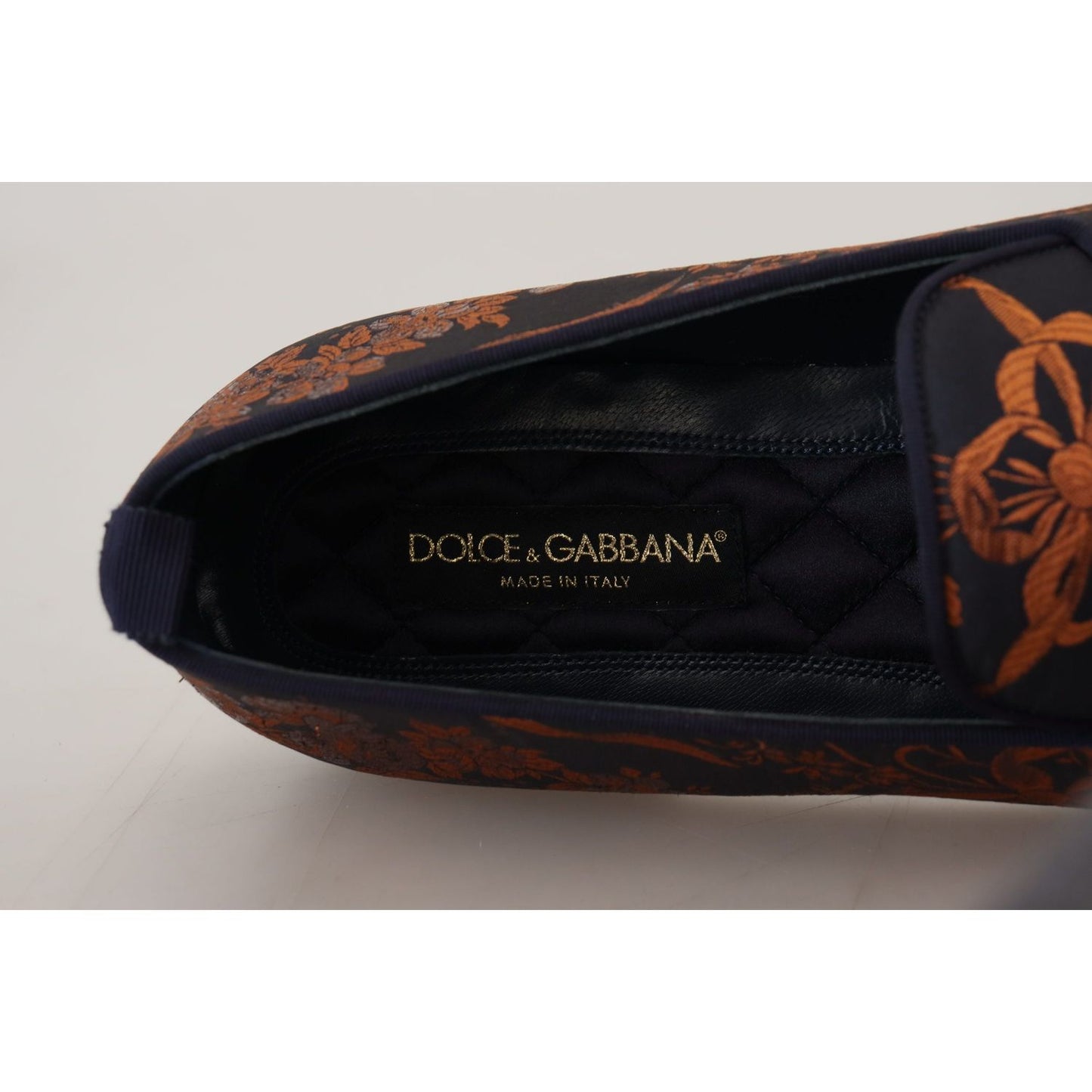 Dolce & Gabbana Blue Rust Floral Slippers Loafers Shoes