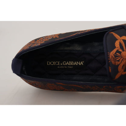 Dolce & Gabbana Blue Rust Floral Slippers Loafers Shoes