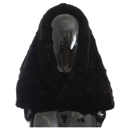 Dolce & Gabbana Black Weasel Fur Crochet Hood Scarf Hat Dolce & Gabbana