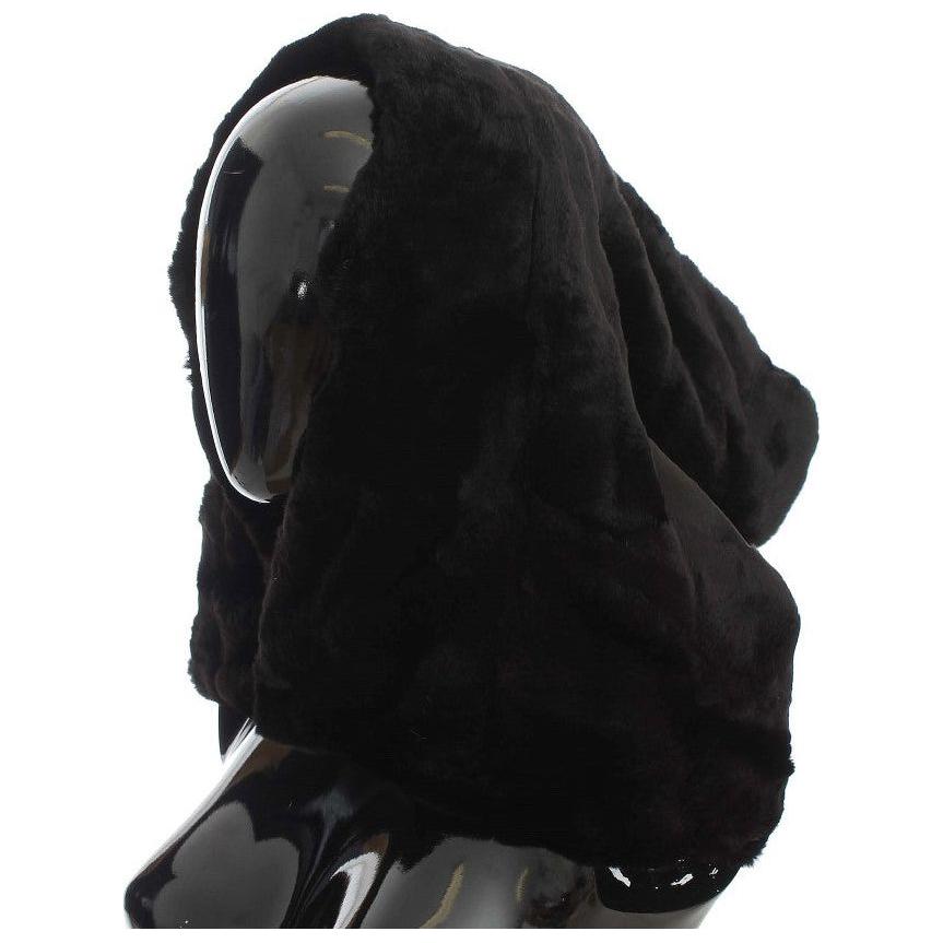 Dolce & Gabbana Black Weasel Fur Crochet Hood Scarf Hat Dolce & Gabbana