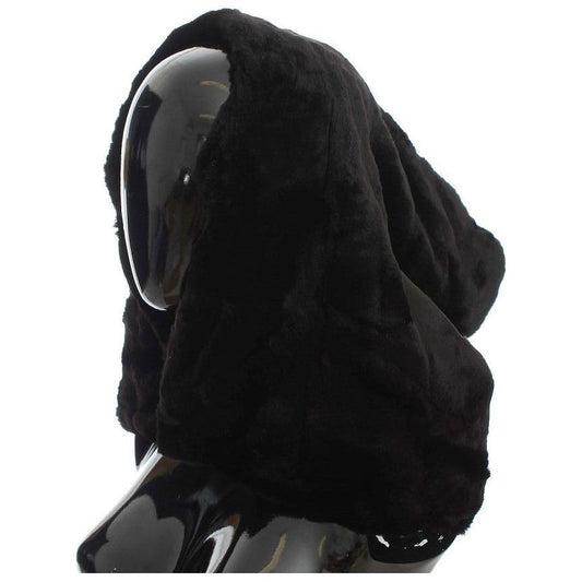 Dolce & Gabbana Black Weasel Fur Crochet Hood Scarf Hat Dolce & Gabbana