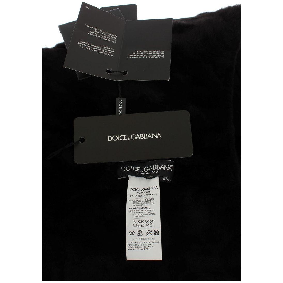 Dolce & Gabbana Black Weasel Fur Crochet Hood Scarf Hat Dolce & Gabbana