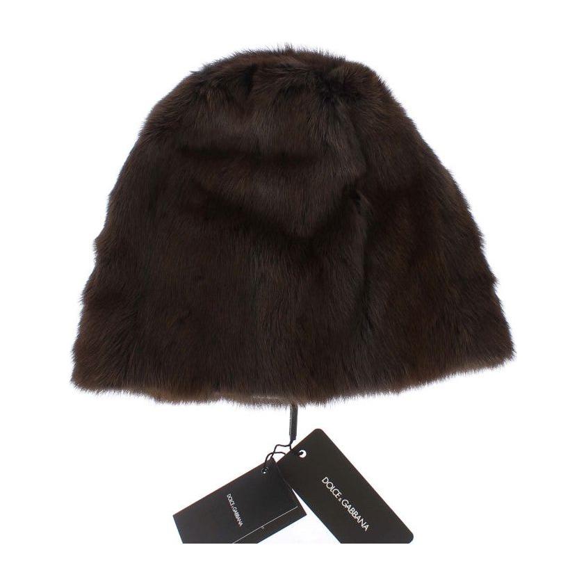 Dolce & Gabbana Brown Weasel Fur Womens Cashmere Hat Beanie Dolce & Gabbana