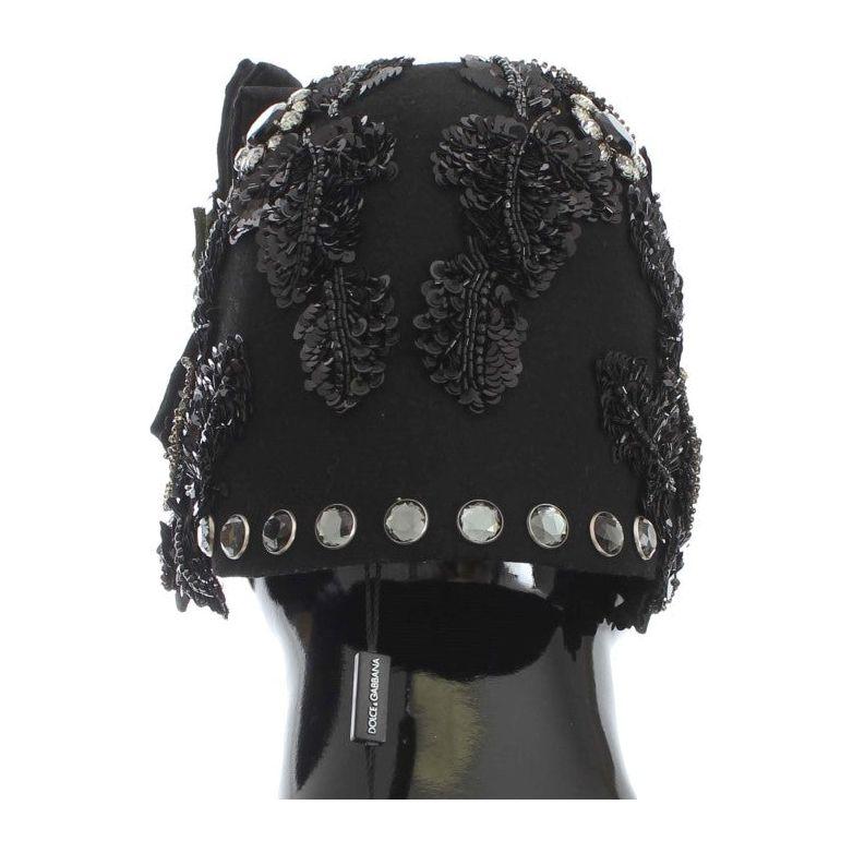 Dolce & Gabbana Black Crystal Gold Cherries Brooch Hat Dolce & Gabbana