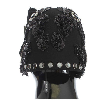 Dolce & Gabbana Black Crystal Gold Cherries Brooch Hat Dolce & Gabbana