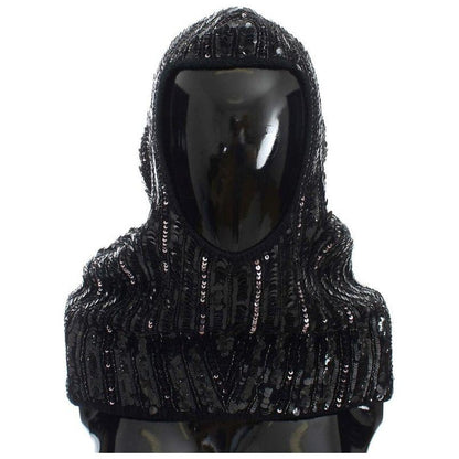 Dolce & Gabbana Black Knitted Sequin Hood Scarf Hat Dolce & Gabbana