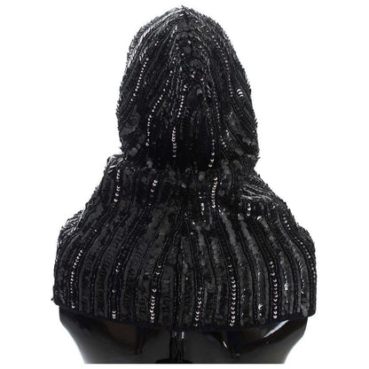 Dolce & Gabbana Black Knitted Sequin Hood Scarf Hat Dolce & Gabbana