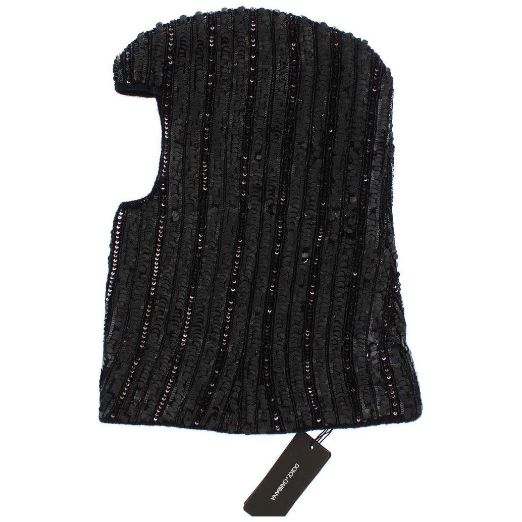 Dolce & Gabbana Black Knitted Sequin Hood Scarf Hat Dolce & Gabbana