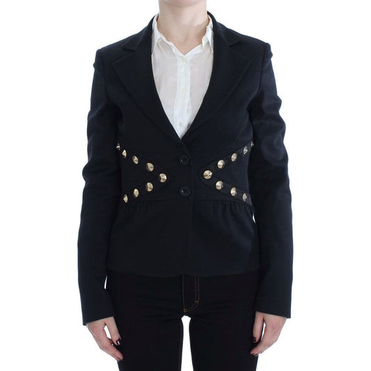 Exte Chic Black Stretch Blazer with Gold Button Detail Blazer Jacket Exte