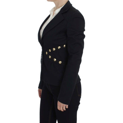 Exte Black Cotton Stretch Gold Studded Blazer Jacket Blazer Jacket
