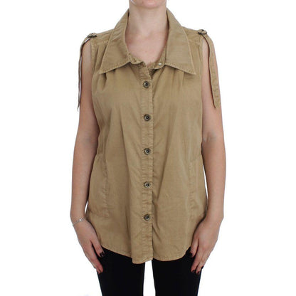 PLEIN SUD Beige Cotton Sleeveless Shirt