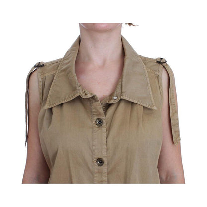 PLEIN SUD Beige Cotton Sleeveless Shirt