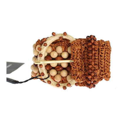 Dolce & Gabbana Brown Raffia Wood Beaded Wide Waist Belt Dolce & Gabbana