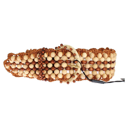 Dolce & Gabbana Brown Raffia Wood Beaded Wide Waist Belt Dolce & Gabbana