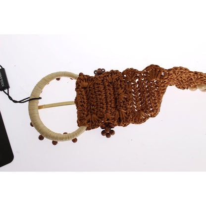 Dolce & Gabbana Brown Raffia Wood Beaded Wide Waist Belt Dolce & Gabbana