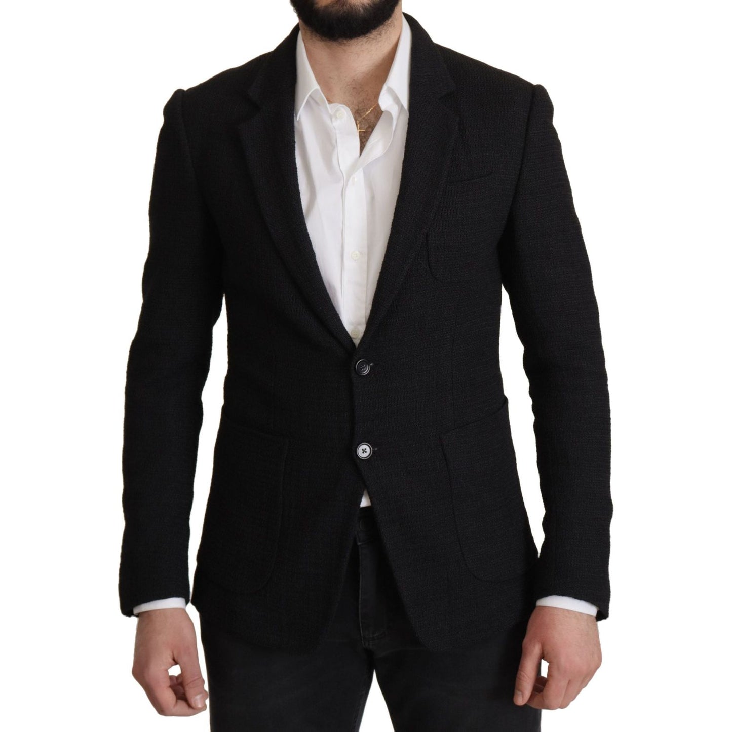 Dolce & Gabbana Black Single Breasted Coat Men Blazer 1% Nylon,1728,67345645728,Black,Blazers - Men - Clothing,Blazers - Suits & Blazers - Clothing,Clothing,Dolce & Gabbana,IT50 | L,Material: 99% Virgin Wool,Men,Men - Clothing,New with tags,Suits & Blazer