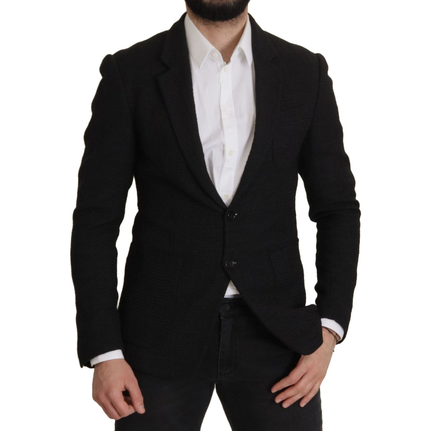 Dolce & Gabbana Black Single Breasted Coat Men Blazer 1% Nylon,1728,67345645728,Black,Blazers - Men - Clothing,Blazers - Suits & Blazers - Clothing,Clothing,Dolce & Gabbana,IT50 | L,Material: 99% Virgin Wool,Men,Men - Clothing,New with tags,Suits & Blazer