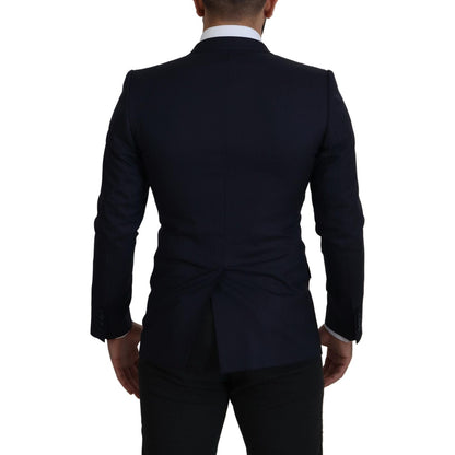 Dolce & Gabbana Blue Wool Single Breasted Coat Blazer