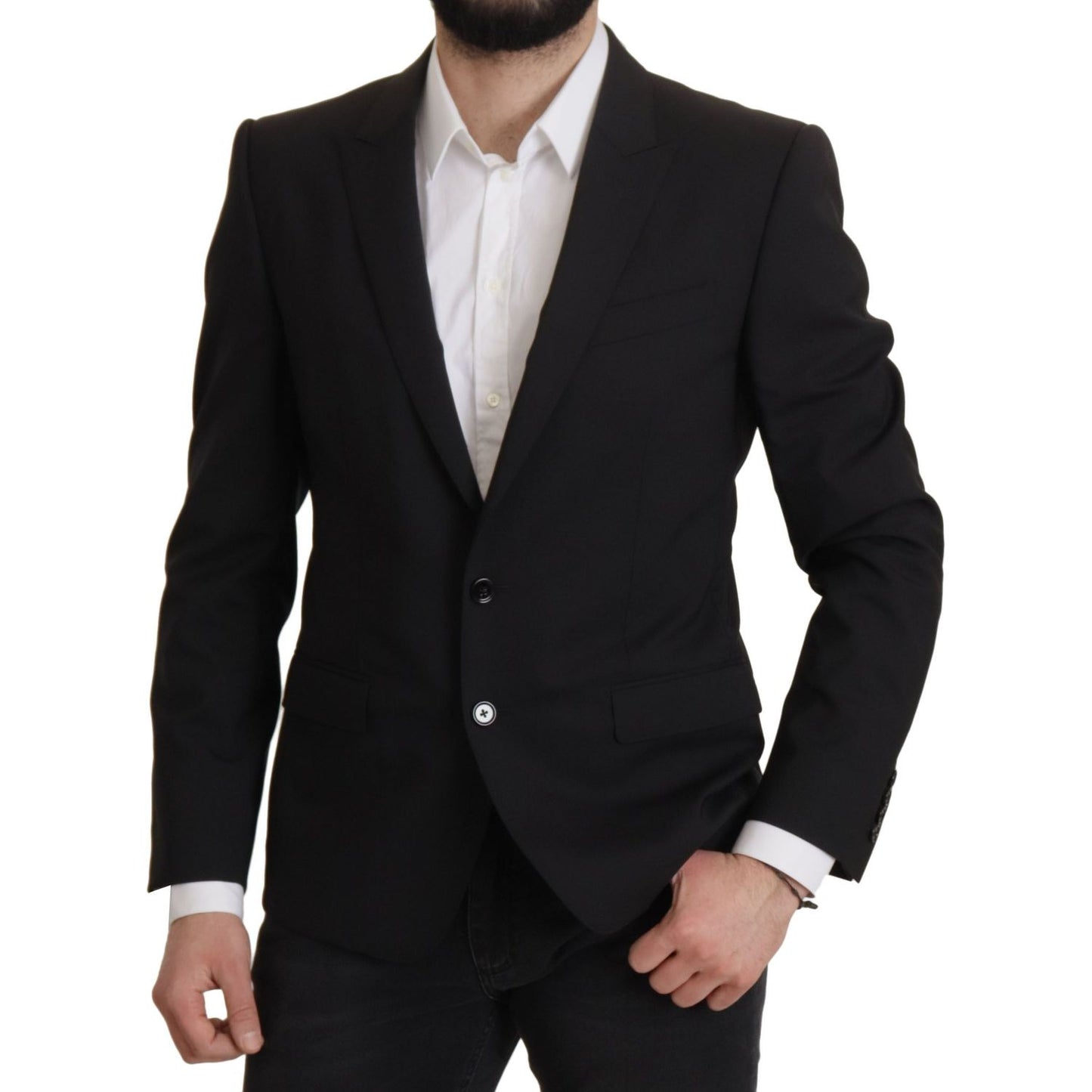 Dolce & Gabbana Black Single Breasted Jacket MARTINI Blazer 1728,67345645728,Black,Blazers - Men - Clothing,Blazers - Suits & Blazers - Clothing,Clothing,Dolce & Gabbana,IT50 | L,Material: 98% Virgin Wool 2% Elastane,Men,Men - Clothing,New with tags,Suits