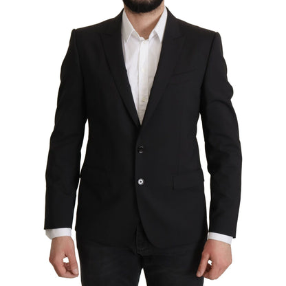 Dolce & Gabbana Black Single Breasted Jacket MARTINI Blazer 1728,67345645728,Black,Blazers - Men - Clothing,Blazers - Suits & Blazers - Clothing,Clothing,Dolce & Gabbana,IT50 | L,Material: 98% Virgin Wool 2% Elastane,Men,Men - Clothing,New with tags,Suits