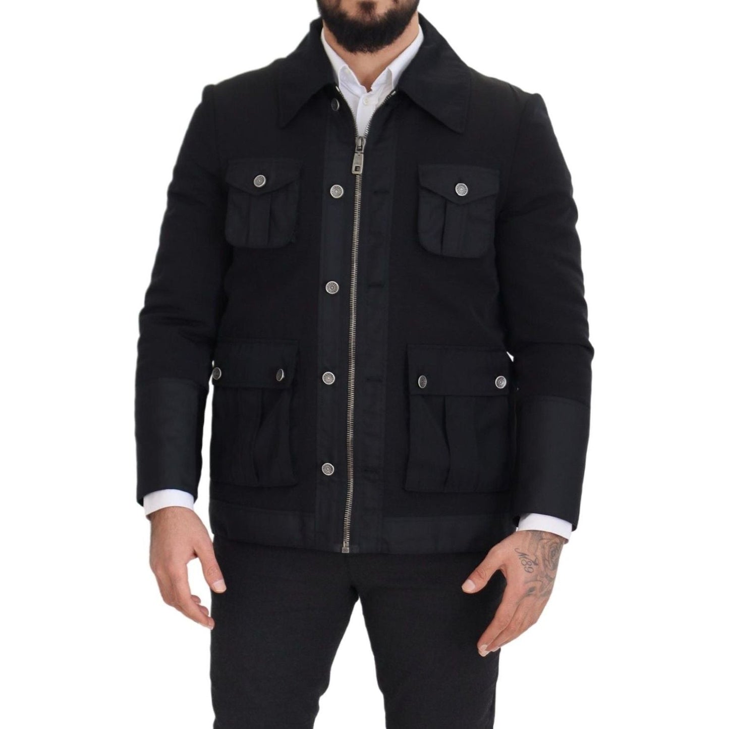 Dolce & Gabbana Elegant Full Zip Black Wool Blend Jacket Dolce & Gabbana