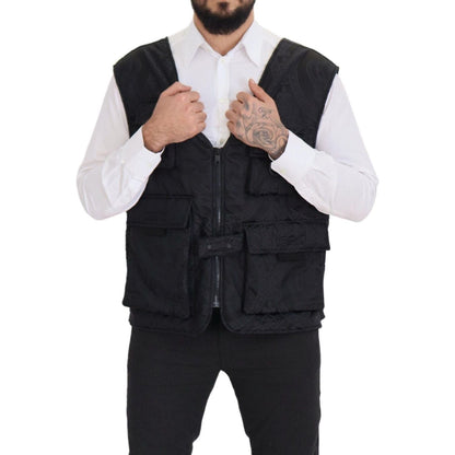Dolce & Gabbana Black Nylon Full Zip Sleeveless Jacket