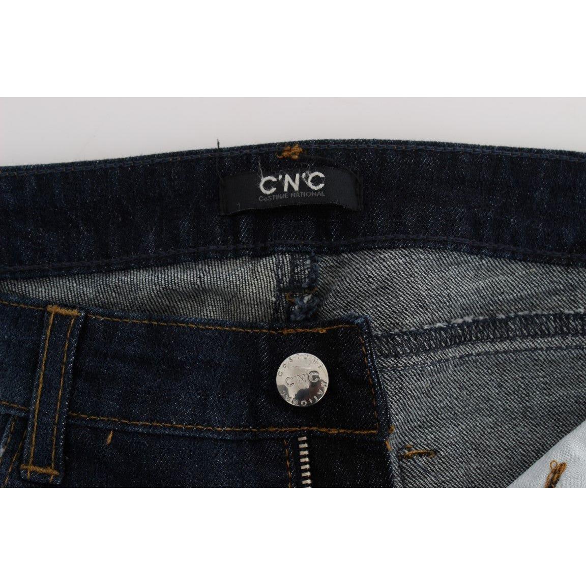 时尚修身蓝色设计师款牛仔裤